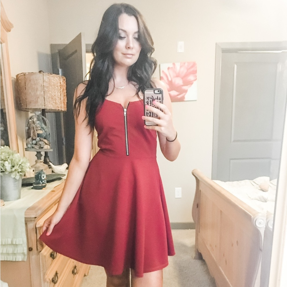 Flowy Red Zipper Front Dress
